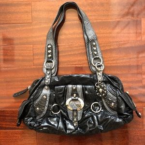 Black and gray faux snakeskin silver studded bag